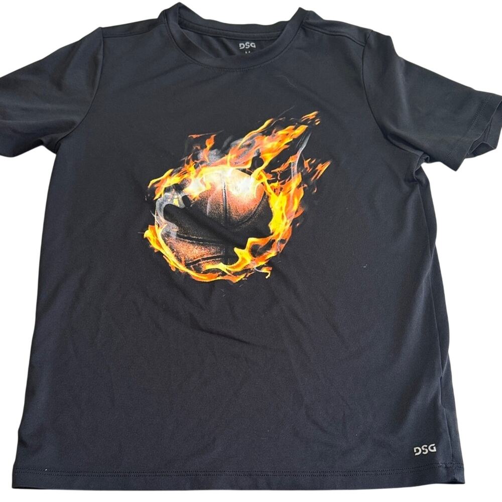 DSG Black Tee with Fiery Basketball Design child size 10-12